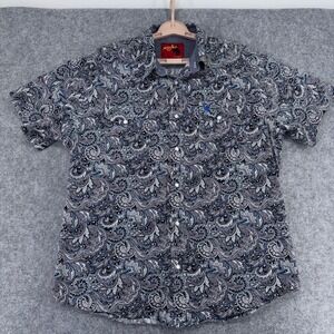 Rodeo Clothing Co Mens XL Blue Paisley Western Pearl Snap Short Sleeve Shirt